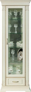 Шкаф с витриной Верди Люкс 1з П1.487.0.11 (П487.11з) слоновая кость с золочением