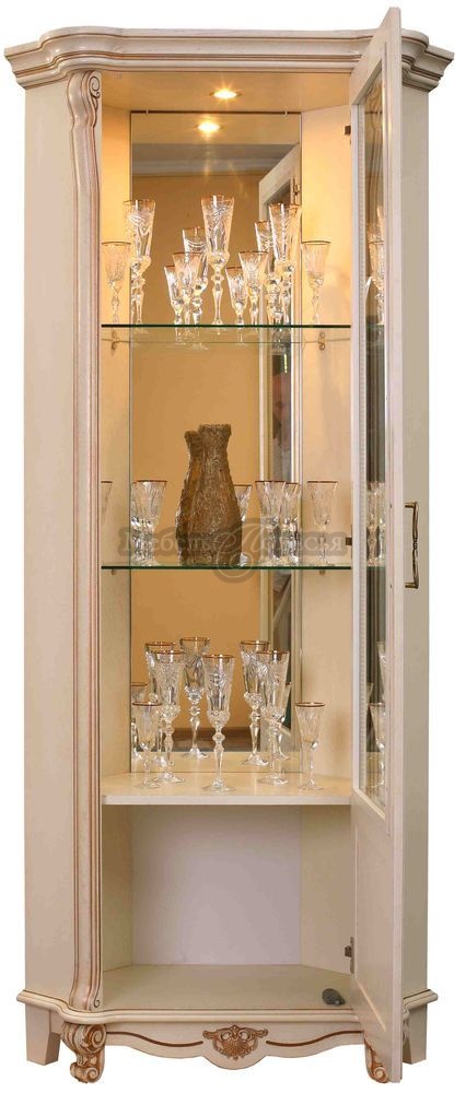 Шкаф с витриной Алези 10 П350.13 слоновая кость с золочением. Фото �2