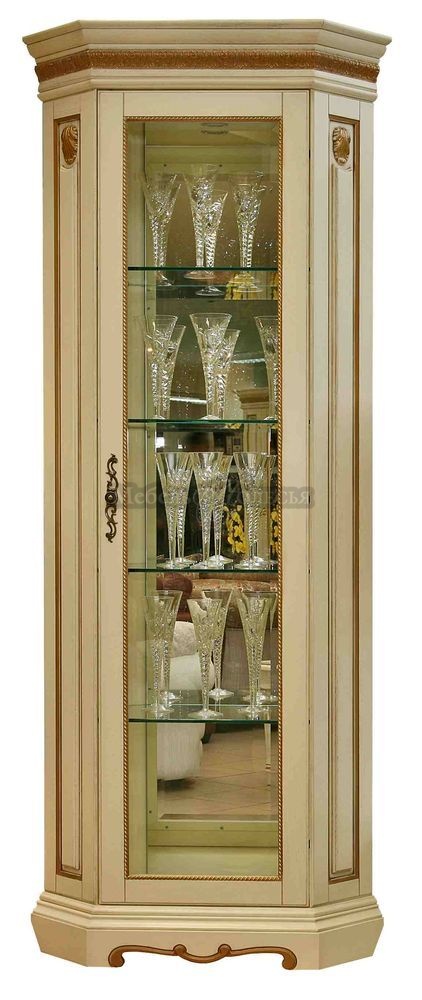 Шкаф с витриной Милана 10 П4.265.0.10(265.10) слоновая кость с золочением. Фото �2
