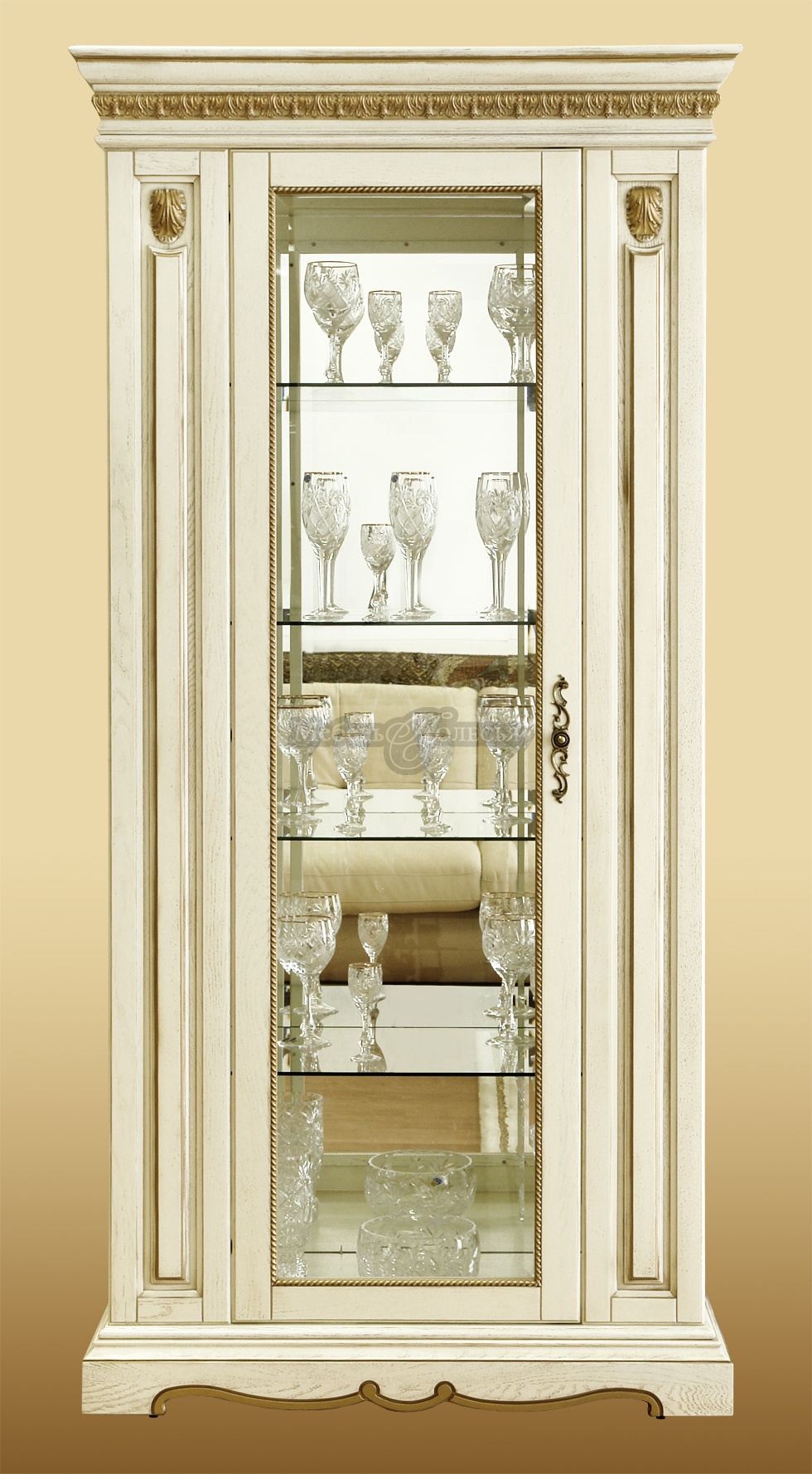 Шкаф с витриной Милана 8 П4.265.0.08-01(265.08-01) слоновая кость с золочением. Фото �2