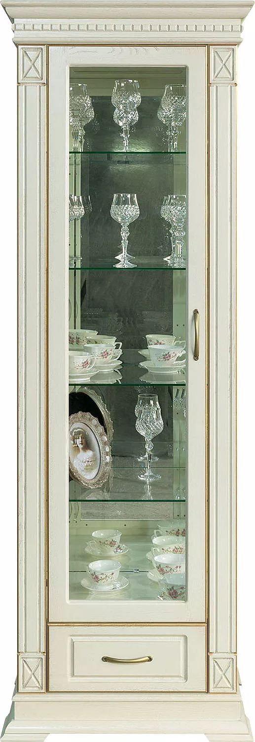 Шкаф с витриной Верди Люкс 1з П1.487.0.11-01 (П487.11з-01) слоновая кость с золочением