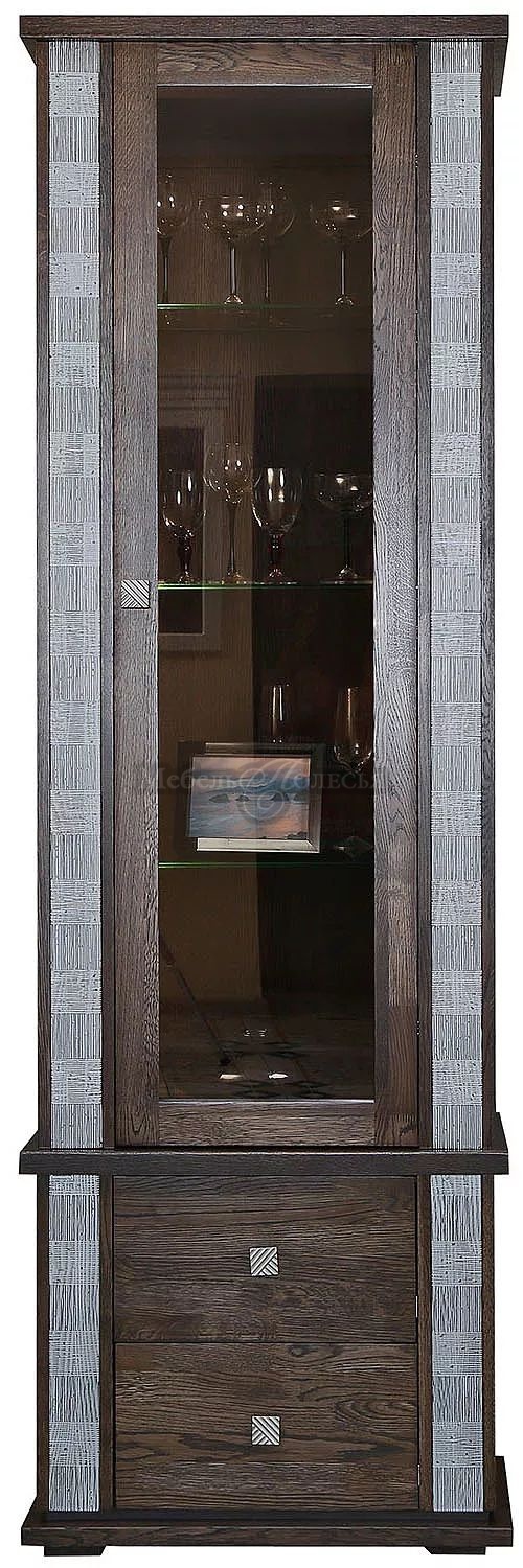 Шкаф с витриной Тунис П343.19-1Ш венге с серебром. Фото �2