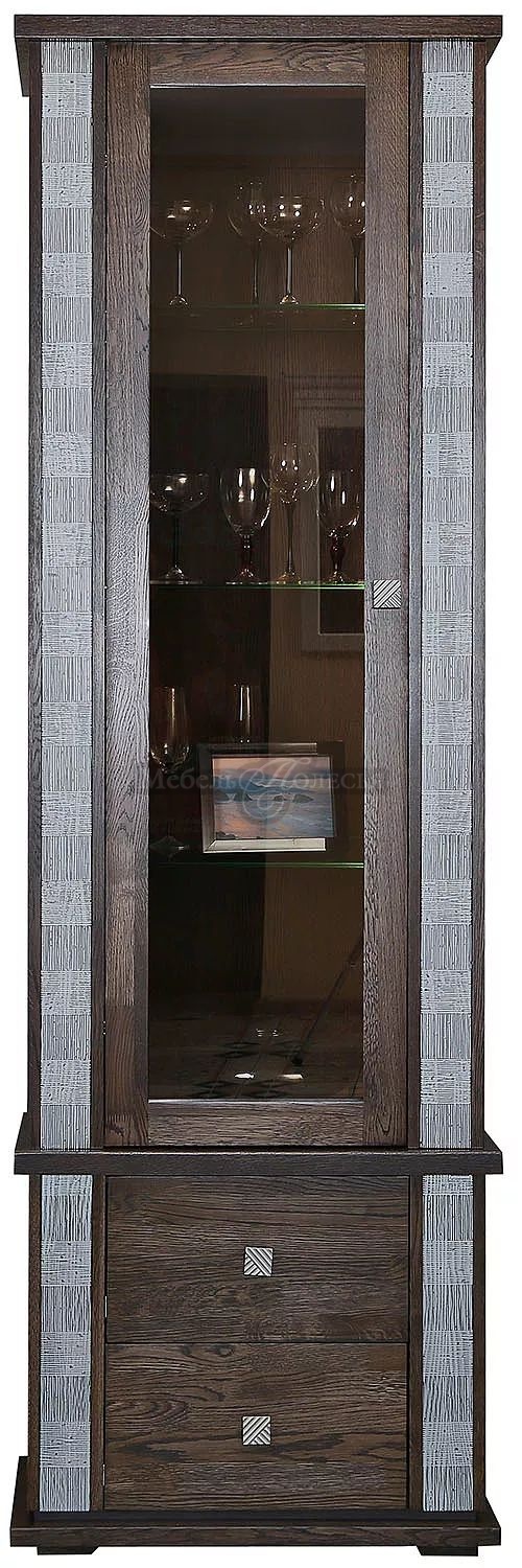 Шкаф с витриной Тунис П343.19Ш венге с серебром. Фото �2