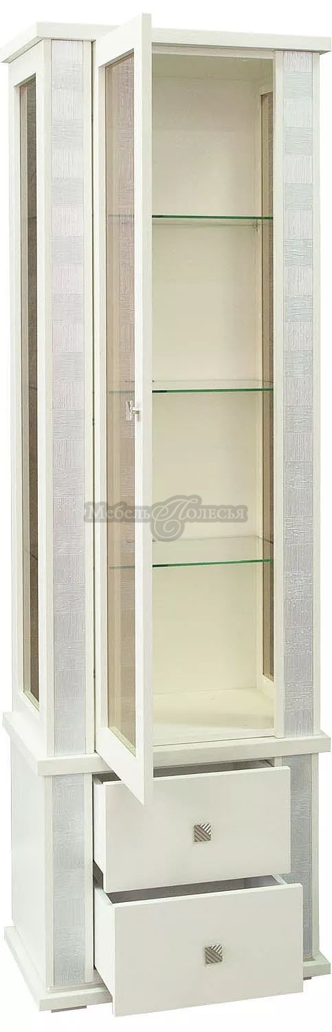 Шкаф с витриной Тунис П343.19Ш слоновая кость с серебром. Фото �3
