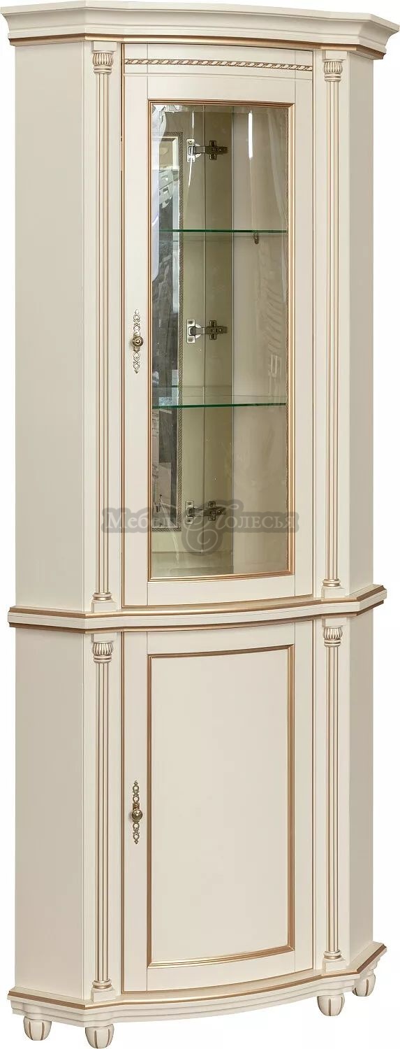 Шкаф с витриной Валенсия 1уз П244.13 античная темпера с золочением