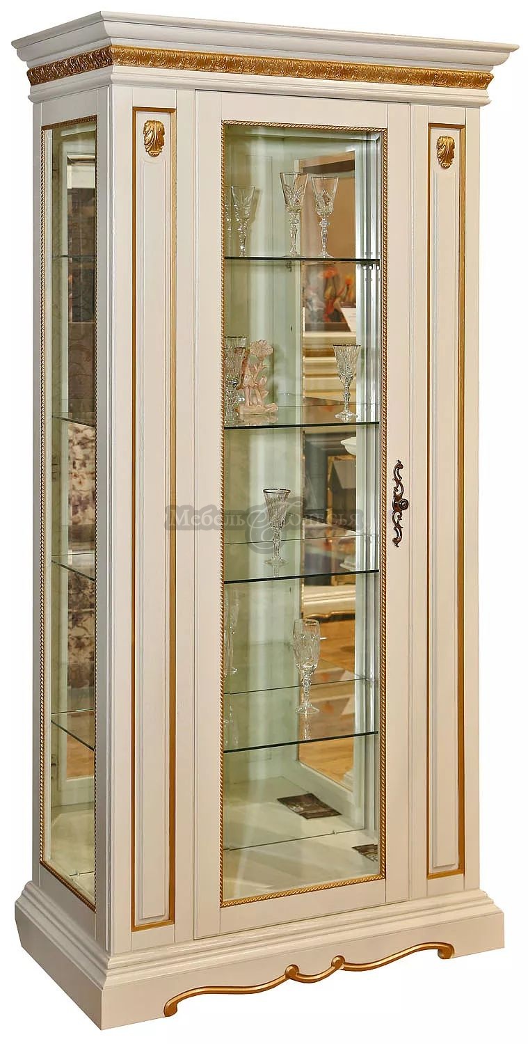 Шкаф с витриной Милана 8 П265.08-01 слоновая кость с золочением. Фото �4