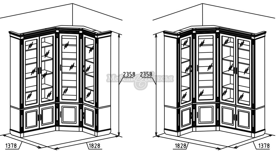 Набор корпусной мебели для библиотеки Верди Люкс 2 П3.487.2.02 (П523.Н2) черешня с золочением. Фото �3