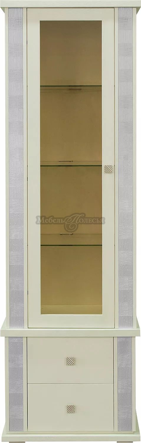 Шкаф с витриной Тунис П343.19Ш слоновая кость с серебром