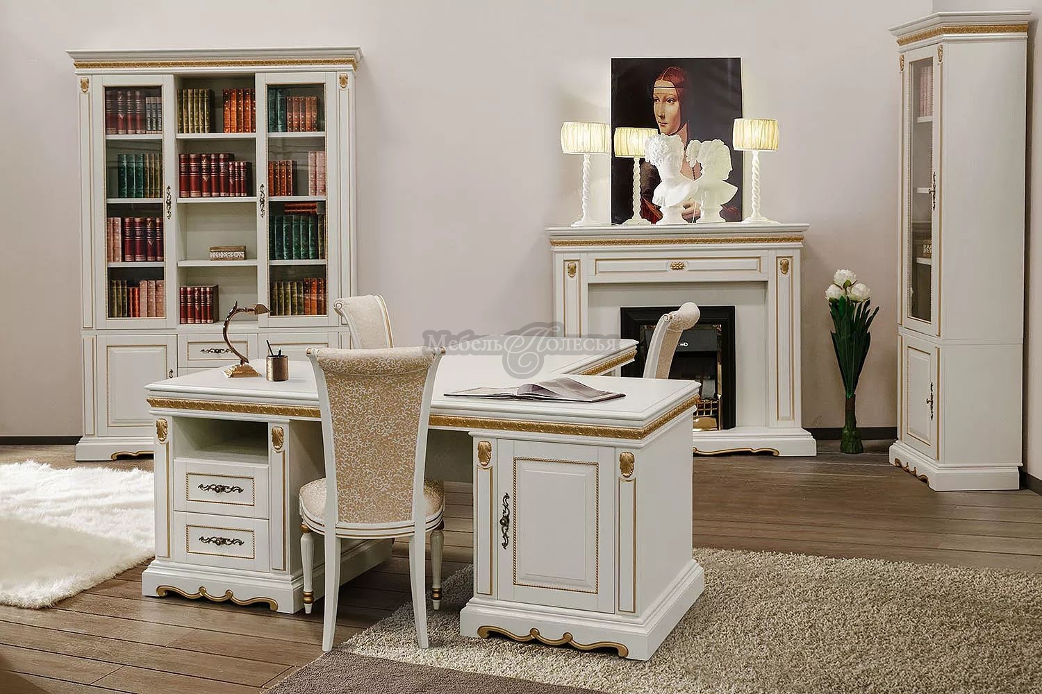 Мебель для кабинета Милана #3 слоновая кость с золочением