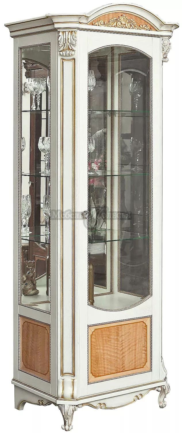 Шкаф с витриной Альба 8 П485.08 слоновая кость с золочением. Фото �2