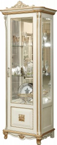Шкаф с витриной Алези 8 Люкс П1.349.0.08 (П350.08л) слоновая кость с золочением