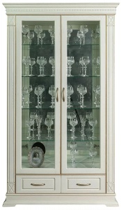 Шкаф с витриной Верди Люкс 2з П1.487.0.21 (П487.21з) слоновая кость с золочением