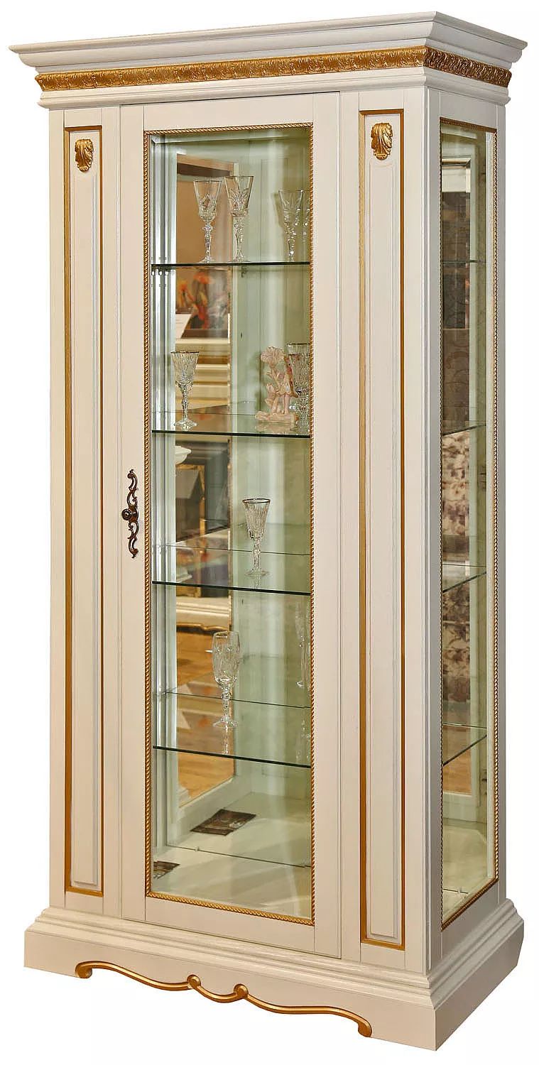 Шкаф с витриной Милана 8 П265.08 слоновая кость с золочением. Фото �2