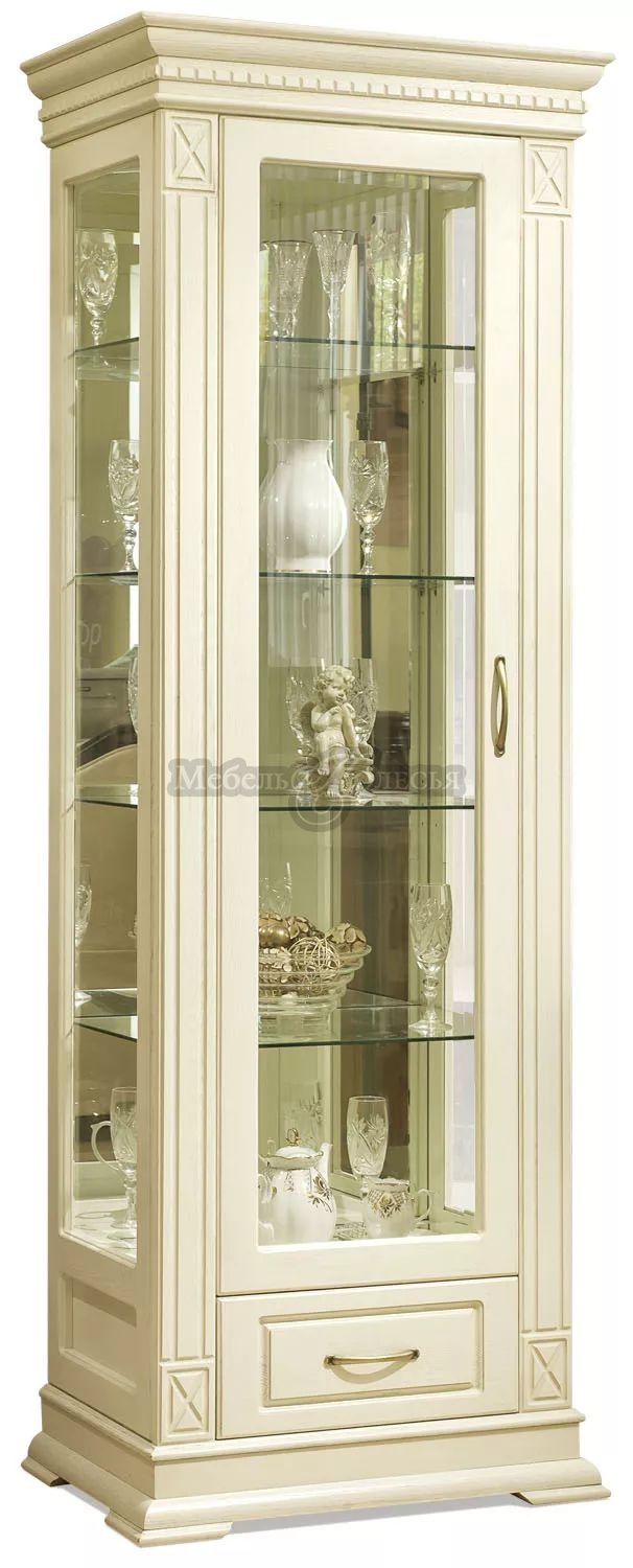 Шкаф с витриной Верди Люкс 1з П1.487.0.11-01 (П487.11з-01) слоновая кость